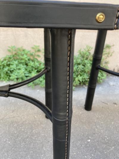 Jacques Adnet 1950s Stitched leather and oak table by Jacques Adnet