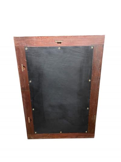 Jacques Adnet 1950s Stitched leather and pear wood wall mirror by Jacques Adnet