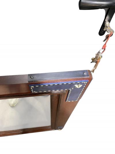 Jacques Adnet 1950s Stitched leather and pear wood wall mirror by Jacques Adnet