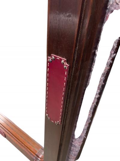 Jacques Adnet 1950s Stitched leather and pearwood wall mirror by Jacques Adnet