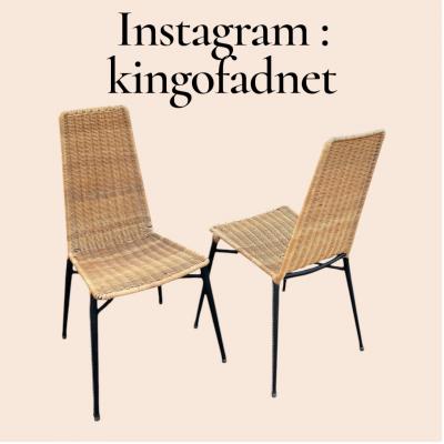Jacques Adnet 1950s Stitched leather and rattan chairs by Jacques Adnet