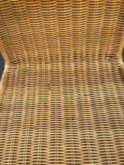 Jacques Adnet 1950s Stitched leather and rattan chairs by Jacques Adnet
