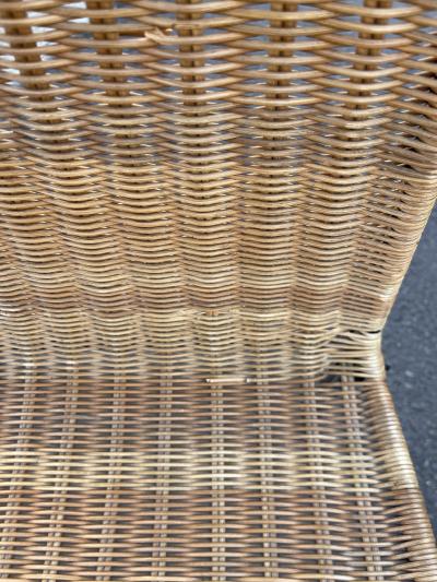 Jacques Adnet 1950s Stitched leather and rattan chairs by Jacques Adnet