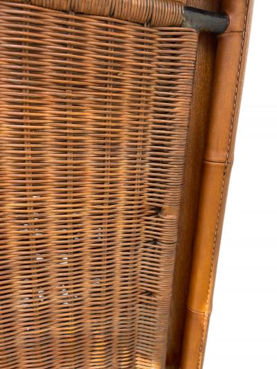 Jacques Adnet 1950s Stitched leather and rattan chest of drawers by Jacques Adnet
