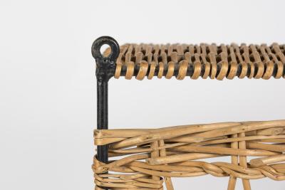 Jacques Adnet 1950s Stitched leather and rattan wall mirror by Jacques Adnet