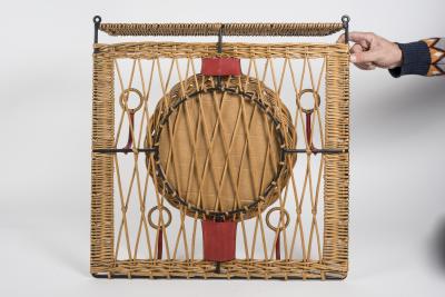 Jacques Adnet 1950s Stitched leather and rattan wall mirror by Jacques Adnet