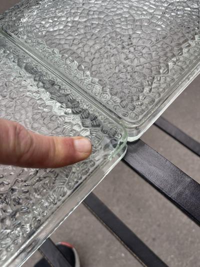 Jacques Adnet 1950s Stitched leather and saint Gobain glass side table by Jacques Adnet