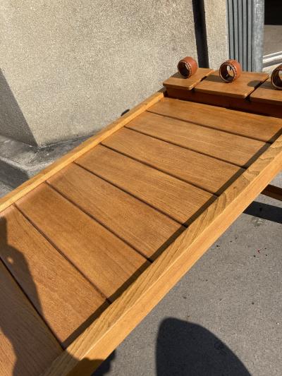 Jacques Adnet 1950s Stitched leather and wood cocktail table by Jacques Adnet
