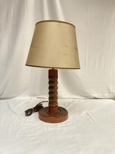 Jacques Adnet 1950s Stitched leather and wood lamp by Jacques adnet