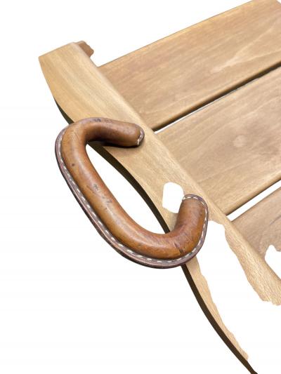 Jacques Adnet 1950s Stitched leather and wood serving tray by Jacques Adnet