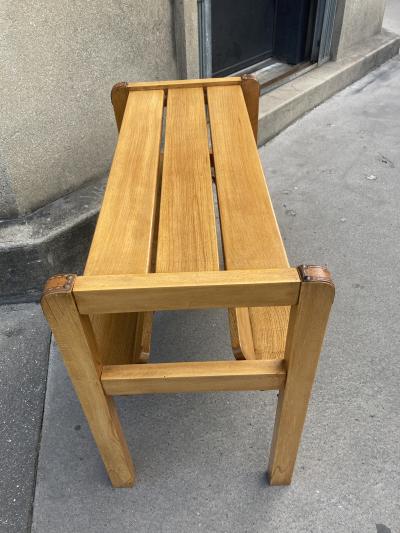Jacques Adnet 1950s Stitched leather and wood side table by Jacques Adnet