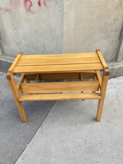 Jacques Adnet 1950s Stitched leather and wood side table by Jacques Adnet