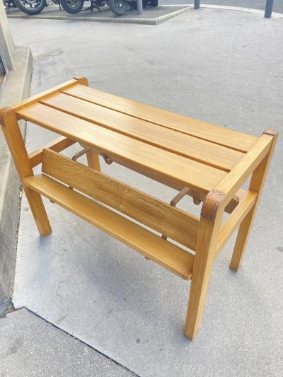 Jacques Adnet 1950s Stitched leather and wood side table by Jacques Adnet