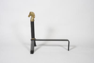 Jacques Adnet 1950s Stitched leather andirons By Jacques Adnet