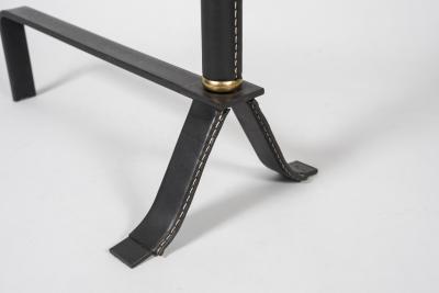 Jacques Adnet 1950s Stitched leather andirons By Jacques Adnet