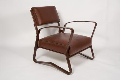 Jacques Adnet 1950s Stitched leather armchairs by Jacques Adnet