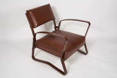 Jacques Adnet 1950s Stitched leather armchairs by Jacques Adnet