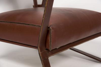 Jacques Adnet 1950s Stitched leather armchairs by Jacques Adnet