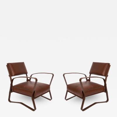Jacques Adnet 1950s Stitched leather armchairs by Jacques Adnet