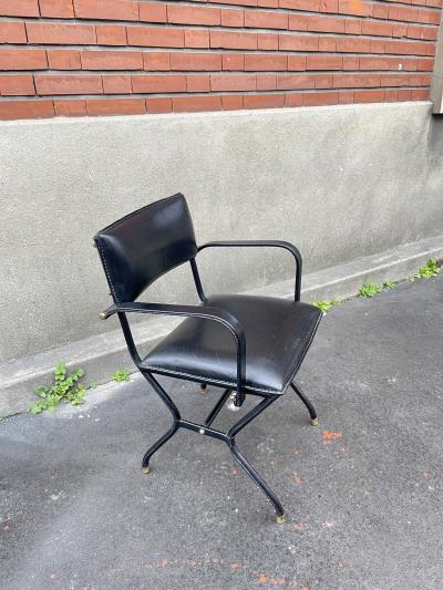 Jacques Adnet 1950s Stitched leather armchairs by Jacques Adnet