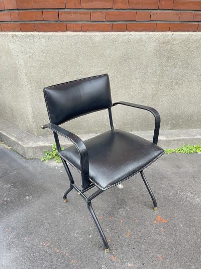 Jacques Adnet 1950s Stitched leather armchairs by Jacques Adnet