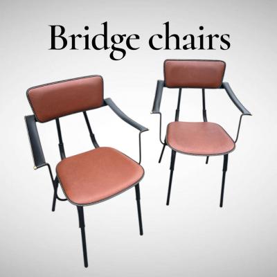 Jacques Adnet 1950s Stitched leather armchairs by Jacques Adnet