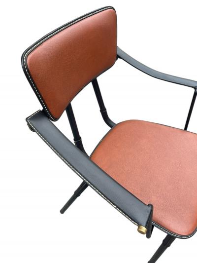 Jacques Adnet 1950s Stitched leather armchairs by Jacques Adnet