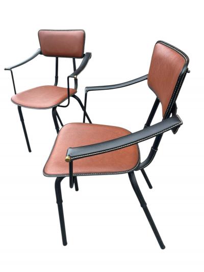 Jacques Adnet 1950s Stitched leather armchairs by Jacques Adnet