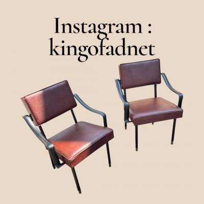 Jacques Adnet 1950s Stitched leather armchairs by Jacques Adnet