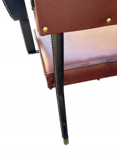 Jacques Adnet 1950s Stitched leather armchairs by Jacques Adnet