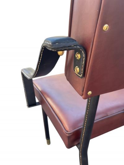 Jacques Adnet 1950s Stitched leather armchairs by Jacques Adnet