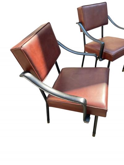 Jacques Adnet 1950s Stitched leather armchairs by Jacques Adnet