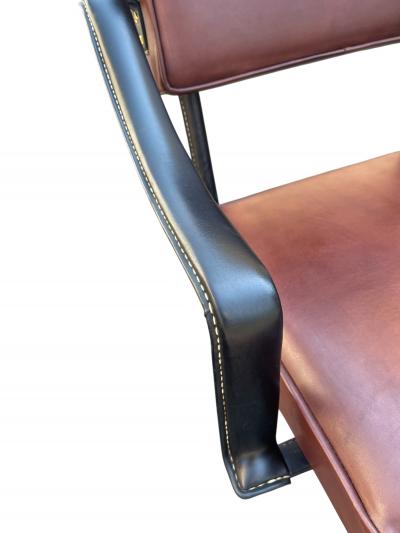 Jacques Adnet 1950s Stitched leather armchairs by Jacques Adnet