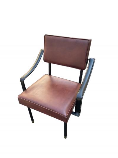 Jacques Adnet 1950s Stitched leather armchairs by Jacques Adnet