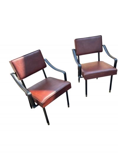 Jacques Adnet 1950s Stitched leather armchairs by Jacques Adnet
