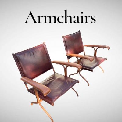 Jacques Adnet 1950s Stitched leather armchairs by Jacques Adnet