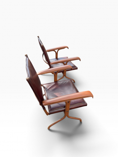Jacques Adnet 1950s Stitched leather armchairs by Jacques Adnet
