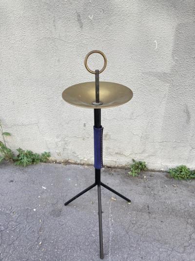 Jacques Adnet 1950s Stitched leather ashtray by Jacques Adnet