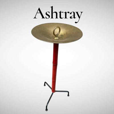 Jacques Adnet 1950s Stitched leather ashtray by Jacques Adnet