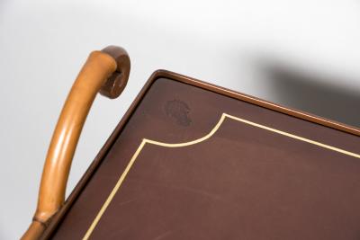Jacques Adnet 1950s Stitched leather bar cart by Jacques Adnet