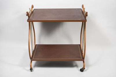 Jacques Adnet 1950s Stitched leather bar cart by Jacques Adnet