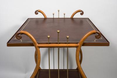 Jacques Adnet 1950s Stitched leather bar cart by Jacques Adnet