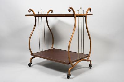 Jacques Adnet 1950s Stitched leather bar cart by Jacques Adnet