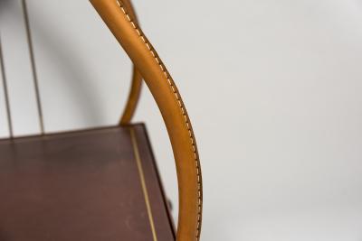 Jacques Adnet 1950s Stitched leather bar cart by Jacques Adnet