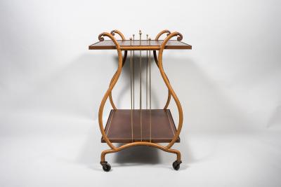 Jacques Adnet 1950s Stitched leather bar cart by Jacques Adnet