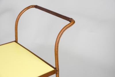 Jacques Adnet 1950s Stitched leather bar cart by Jacques Adnet