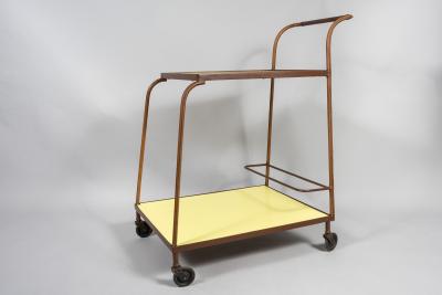 Jacques Adnet 1950s Stitched leather bar cart by Jacques Adnet