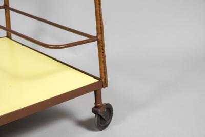 Jacques Adnet 1950s Stitched leather bar cart by Jacques Adnet