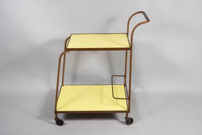 Jacques Adnet 1950s Stitched leather bar cart by Jacques Adnet