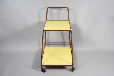 Jacques Adnet 1950s Stitched leather bar cart by Jacques Adnet